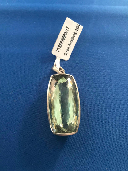 Sterling Pendant NWT With Large Green Amethyst Colored Stone