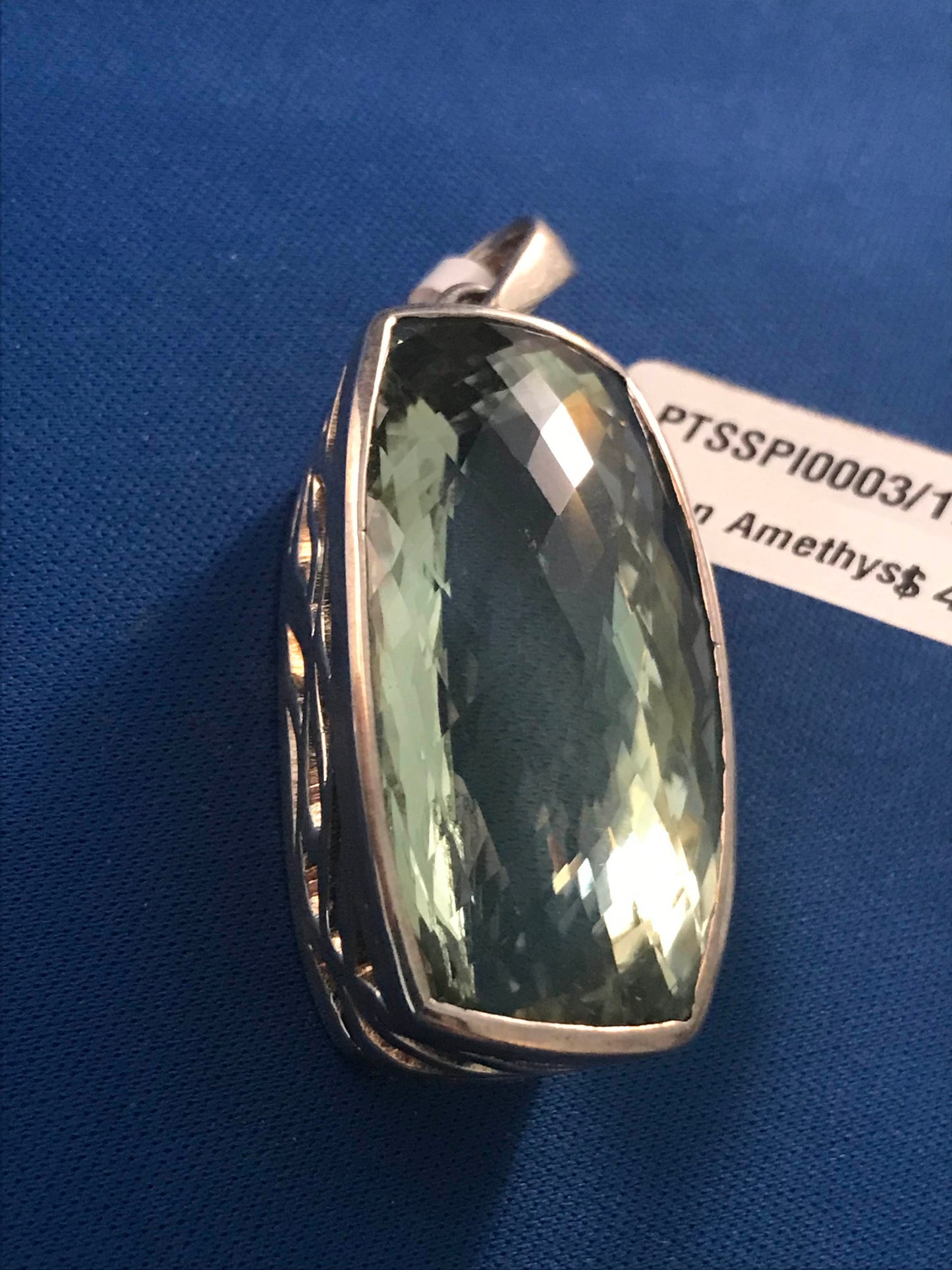 Sterling Pendant NWT With Large Green Amethyst Colored Stone