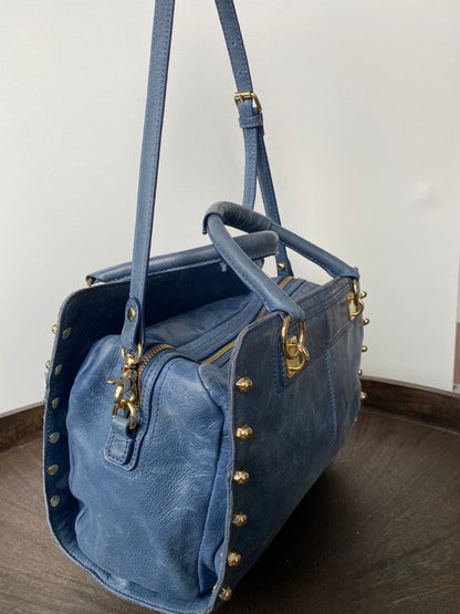 Vince Camuto Blue Leather Shoulder/Handbag with Gold Bolts